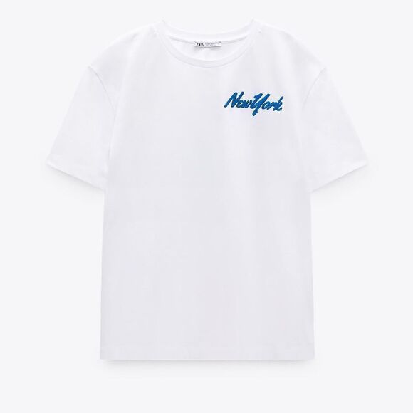 new zara PRINTED T-SHIRT WITH EMBROIDERY - Picture 1 of 6